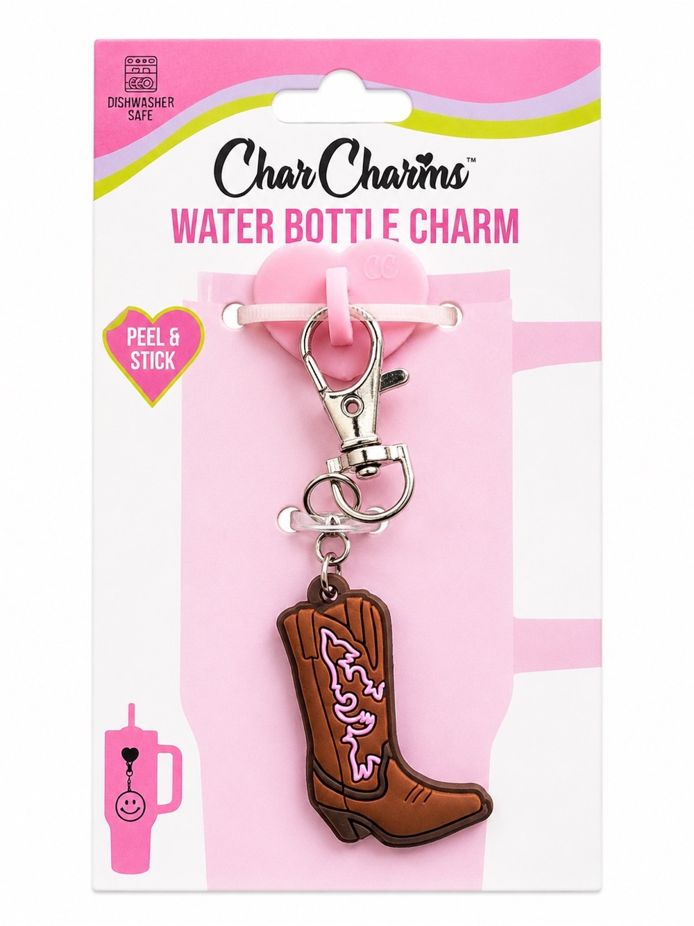CharCharms Cowboy Boot Water Bottle Charm Pink Western Keychain Accessory